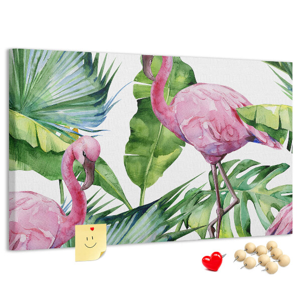 Tableau en liège Des flamants roses dans un cadre tropical
