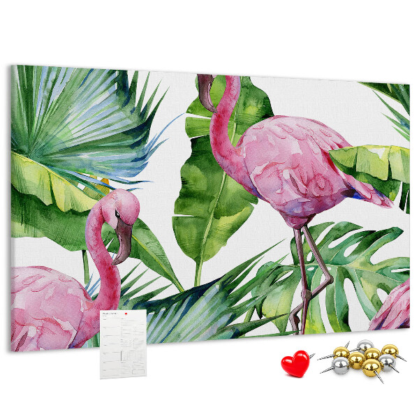 Tableau en liège Des flamants roses dans un cadre tropical