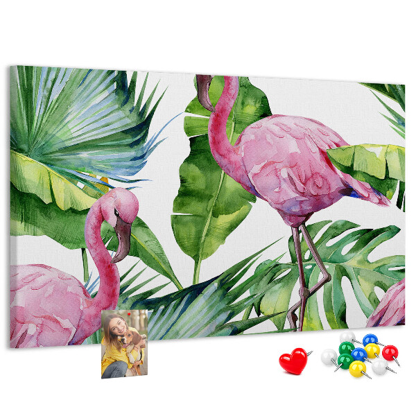 Tableau en liège Des flamants roses dans un cadre tropical
