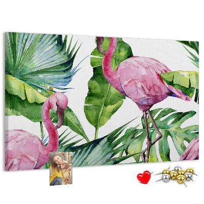 Tableau en liège Des flamants roses dans un cadre tropical