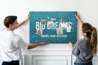 Tableau affichage liège Les rêves grandissent sur un fond bleu