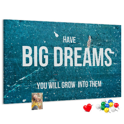 Tableau affichage liège Les rêves grandissent sur un fond bleu