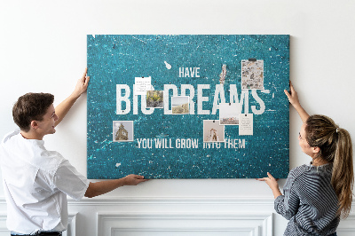 Tableau affichage liège Les rêves grandissent sur un fond bleu
