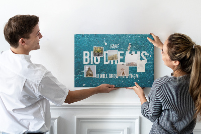 Tableau affichage liège Les rêves grandissent sur un fond bleu