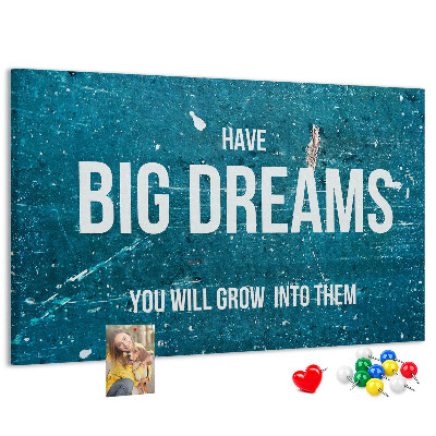 Tableau affichage liège Les rêves grandissent sur un fond bleu