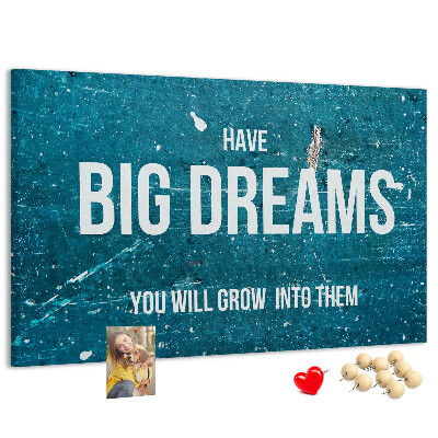 Tableau affichage liège Les rêves grandissent sur un fond bleu