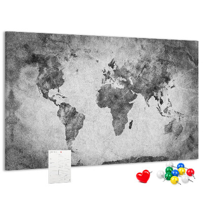 Tableau de liège Une carte du monde à l'ancienne, dans des tons de gris.