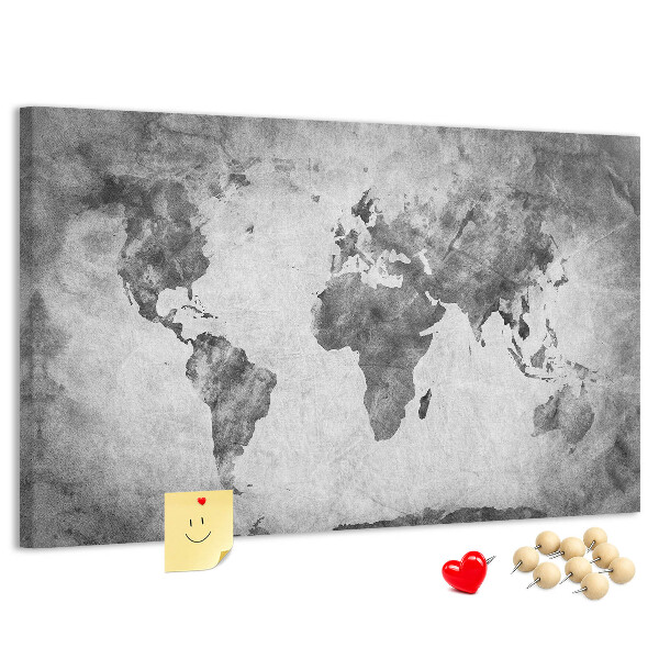 Tableau de liège Une carte du monde à l'ancienne, dans des tons de gris.