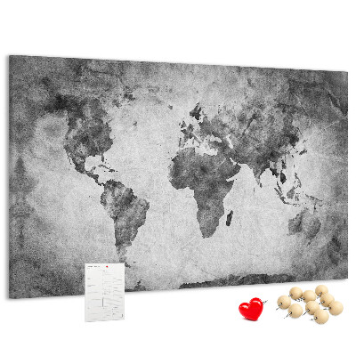 Tableau de liège Une carte du monde à l'ancienne, dans des tons de gris.