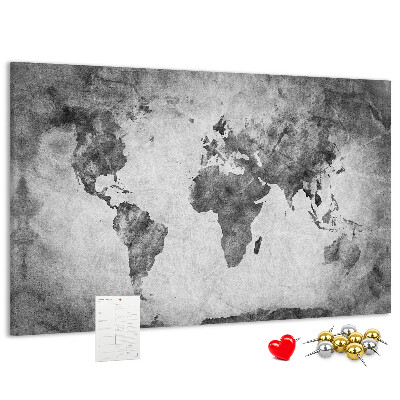 Tableau de liège Une carte du monde à l'ancienne, dans des tons de gris.