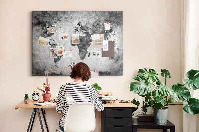 Tableau de liège Une carte du monde à l'ancienne, dans des tons de gris.