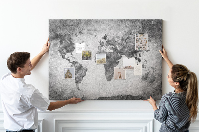 Tableau de liège Une carte du monde à l'ancienne, dans des tons de gris.