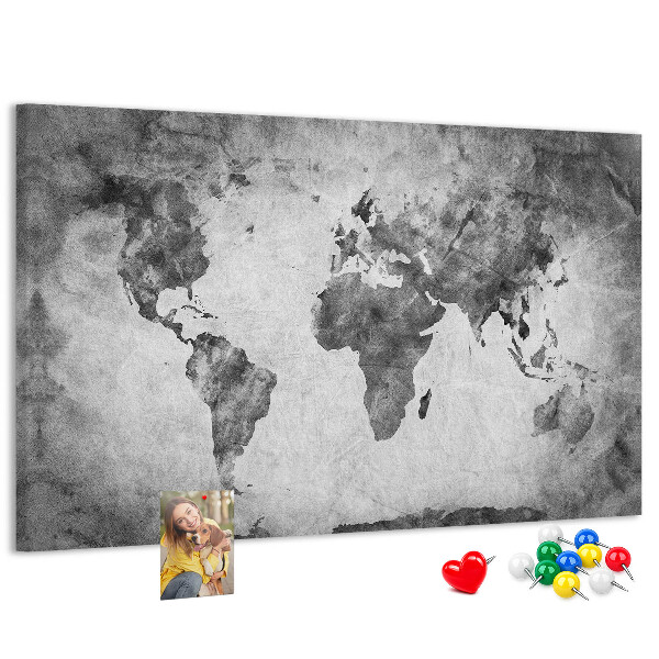 Tableau de liège Une carte du monde à l'ancienne, dans des tons de gris.