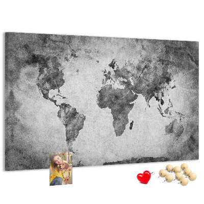 Tableau de liège Une carte du monde à l'ancienne, dans des tons de gris.