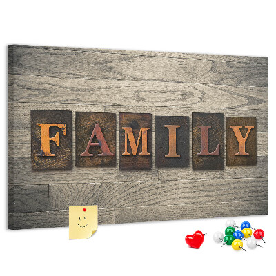 Tableau affichage liège Lettres de famille sur fond de bois
