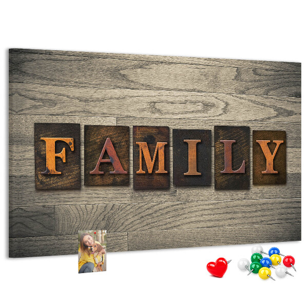 Tableau affichage liège Lettres de famille sur fond de bois