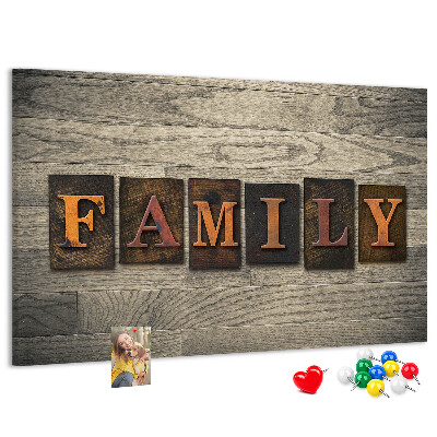 Tableau affichage liège Lettres de famille sur fond de bois