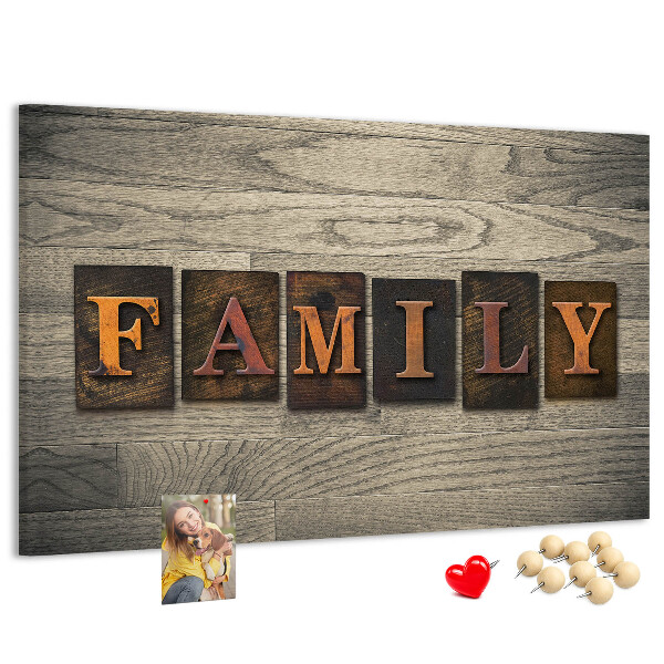 Tableau affichage liège Lettres de famille sur fond de bois