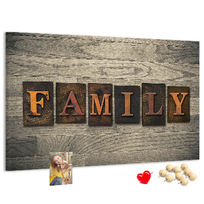 Tableau affichage liège Lettres de famille sur fond de bois