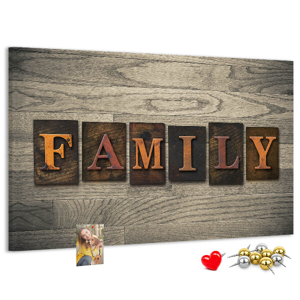 Tableau affichage liège Lettres de famille sur fond de bois