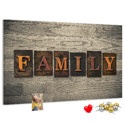 Tableau affichage liège Lettres de famille sur fond de bois