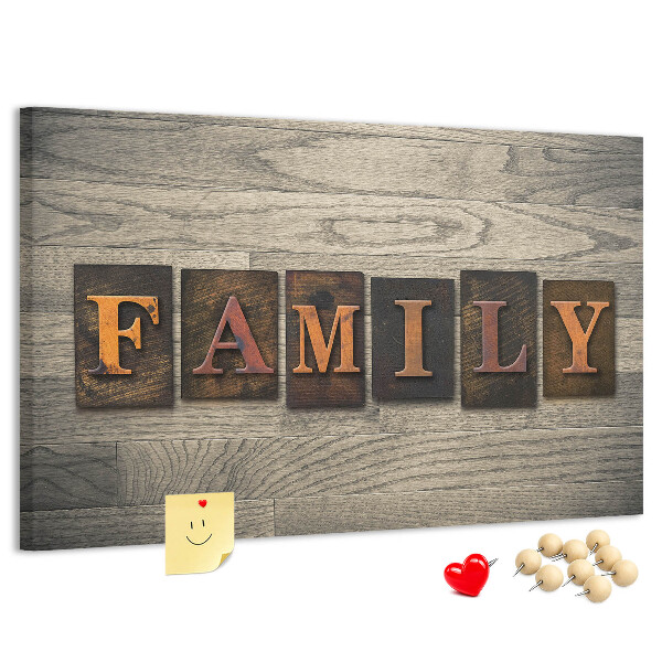 Tableau affichage liège Lettres de famille sur fond de bois