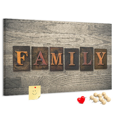 Tableau affichage liège Lettres de famille sur fond de bois