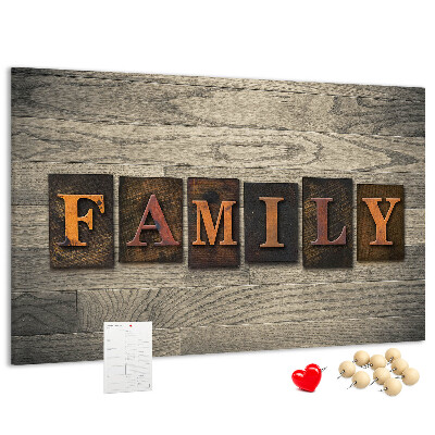 Tableau affichage liège Lettres de famille sur fond de bois