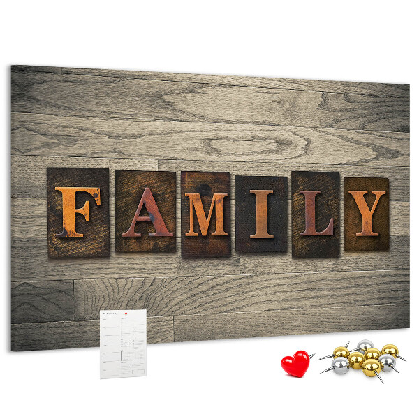 Tableau affichage liège Lettres de famille sur fond de bois