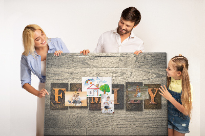 Tableau affichage liège Lettres de famille sur fond de bois