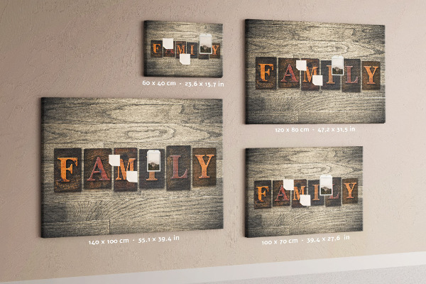 Tableau affichage liège Lettres de famille sur fond de bois