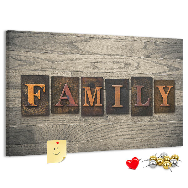 Tableau affichage liège Lettres de famille sur fond de bois