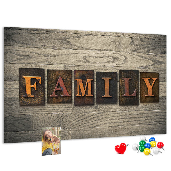 Tableau affichage liège Lettres de famille sur fond de bois