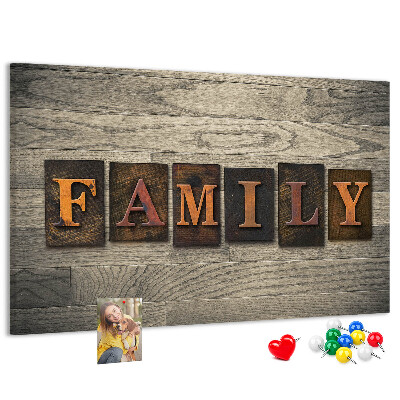 Tableau affichage liège Lettres de famille sur fond de bois