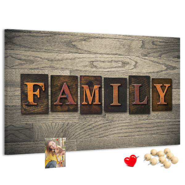 Tableau affichage liège Lettres de famille sur fond de bois