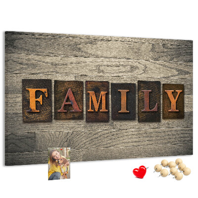 Tableau affichage liège Lettres de famille sur fond de bois