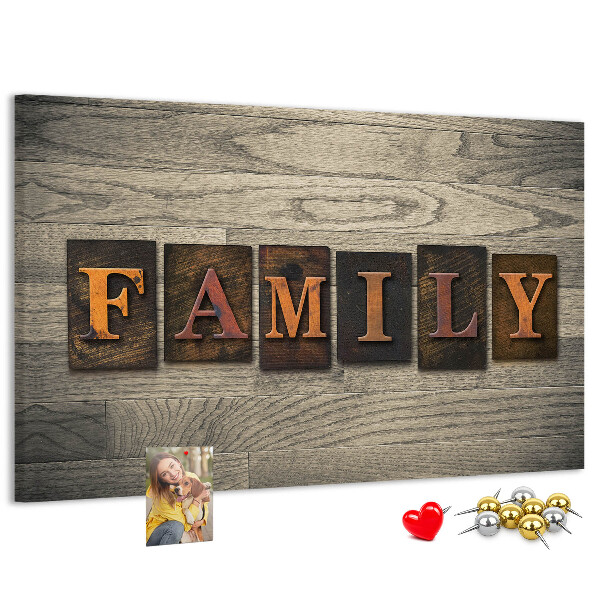 Tableau affichage liège Lettres de famille sur fond de bois