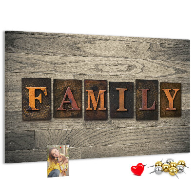 Tableau affichage liège Lettres de famille sur fond de bois