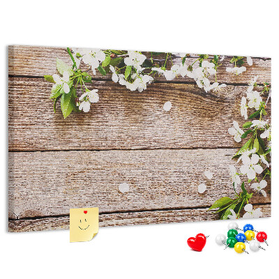 Tableau de liège Fleurs sur fond de planche en bois