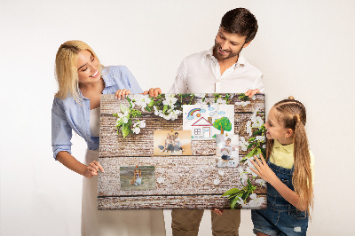 Tableau de liège Fleurs sur fond de planche en bois