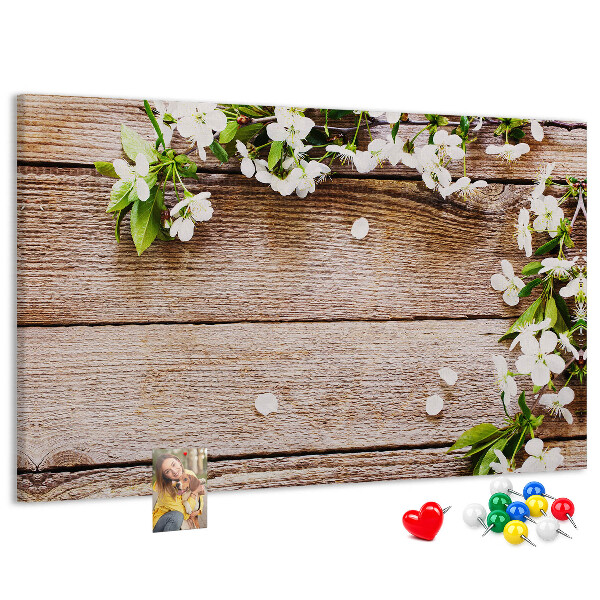 Tableau de liège Fleurs sur fond de planche en bois