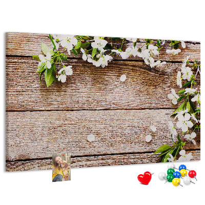 Tableau de liège Fleurs sur fond de planche en bois