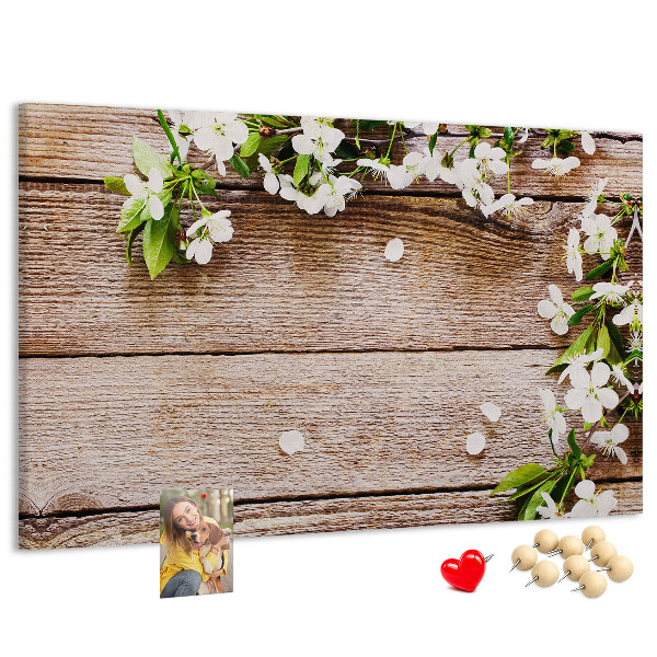Tableau de liège Fleurs sur fond de planche en bois