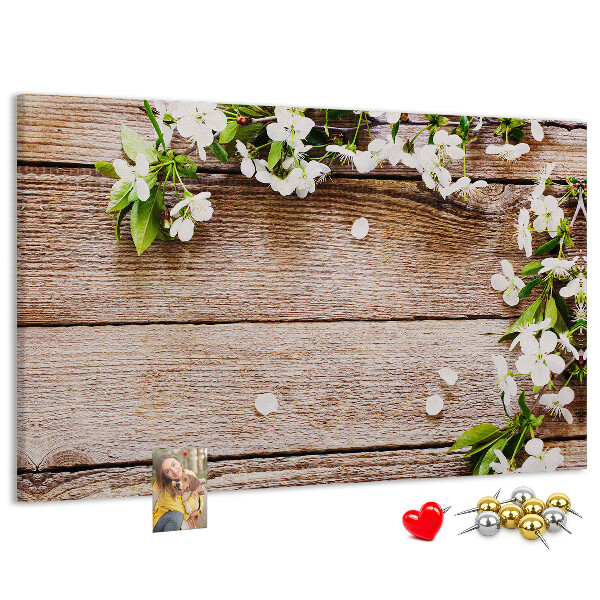 Tableau de liège Fleurs sur fond de planche en bois