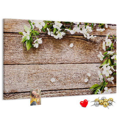 Tableau de liège Fleurs sur fond de planche en bois
