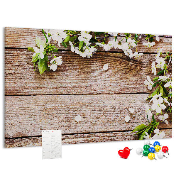 Tableau de liège Fleurs sur fond de planche en bois