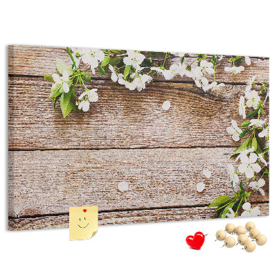 Tableau de liège Fleurs sur fond de planche en bois