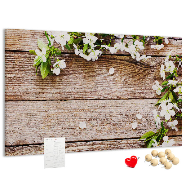 Tableau de liège Fleurs sur fond de planche en bois
