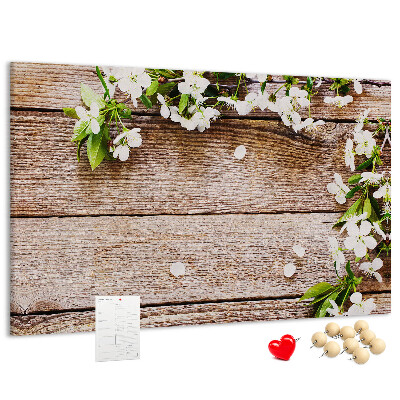 Tableau de liège Fleurs sur fond de planche en bois