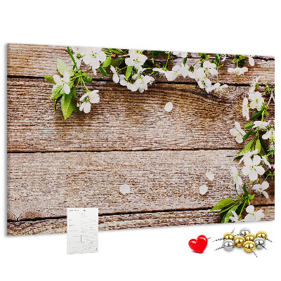 Tableau de liège Fleurs sur fond de planche en bois